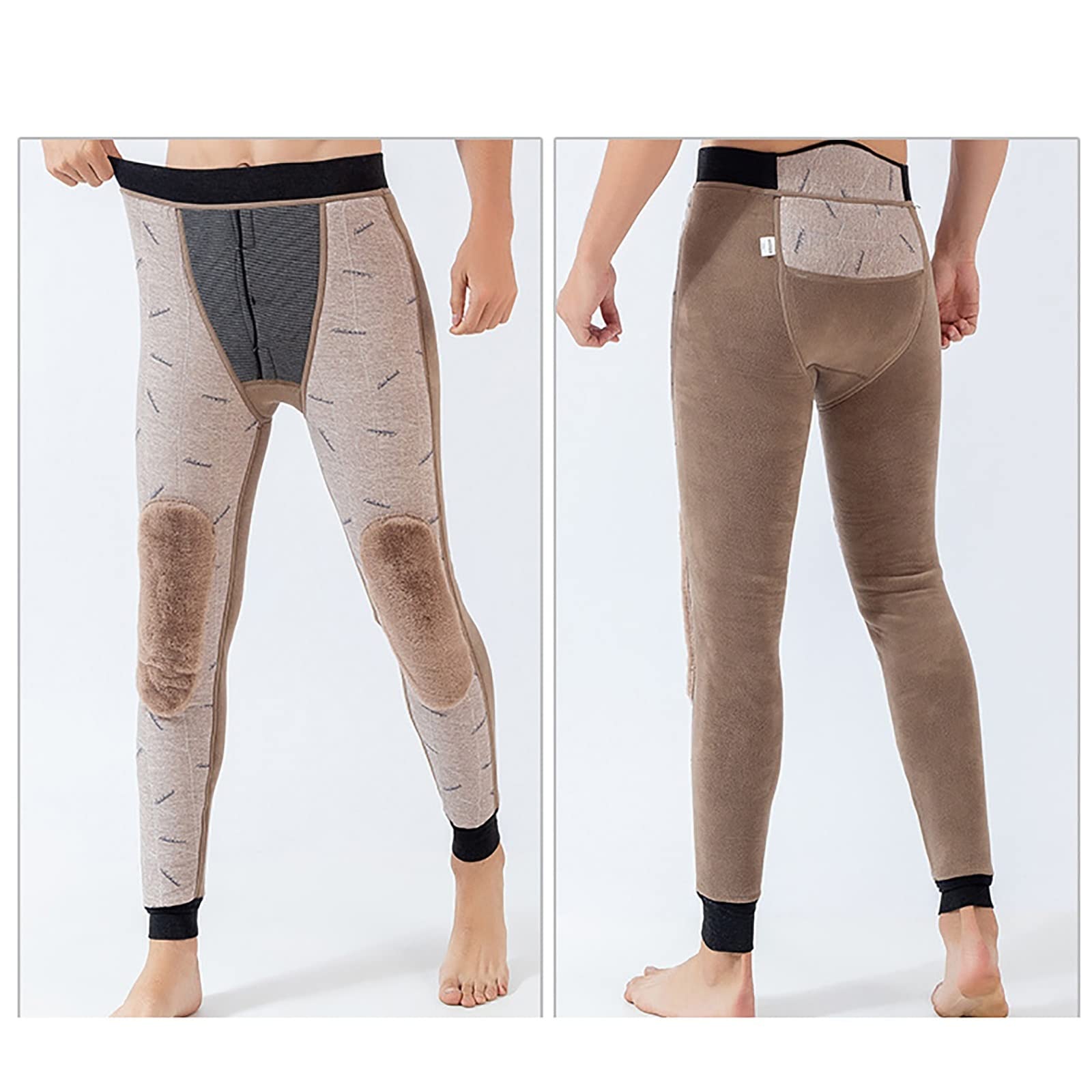 Pantalones Térmicos Calzoncillos Largos Hombres Capa Base Vellón Forrado Más Grueso Leggings Bottoms Pantalones Capa Base(Size:3XL,Color:Negro)