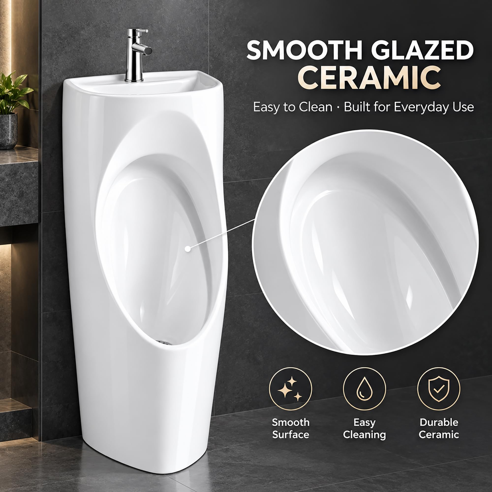 Orinatoio a Pavimento in Ceramica per Uomo, Modello 2 in 1 con Lavabo