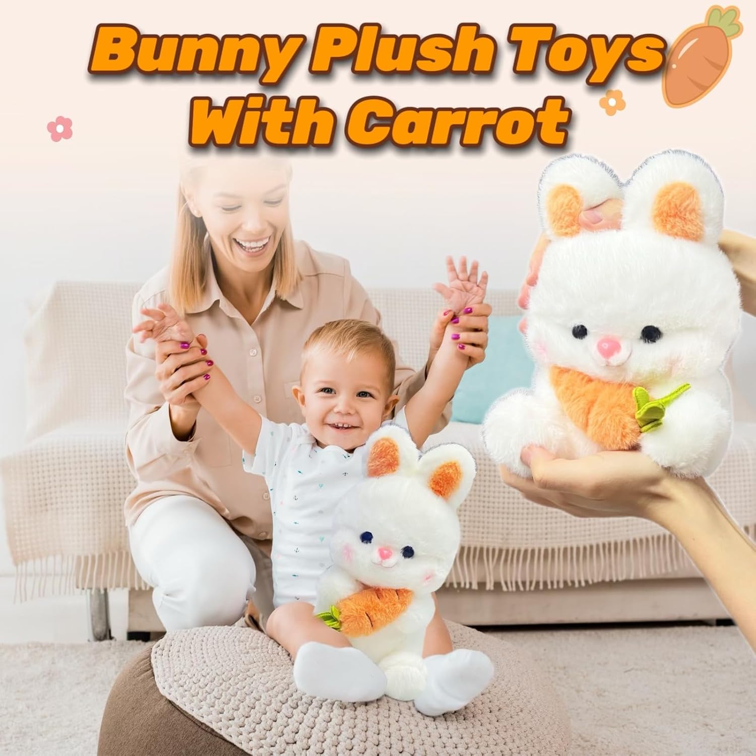 10 Inch Bunny Stuffed Animal, Soft Bunny Plush Toy with Carrot, Cute Rabbit Stuffed Animals for Girls and Boys, Rabbit Plush Toy, Easter Basket Stuffers, Birthday Gifts
