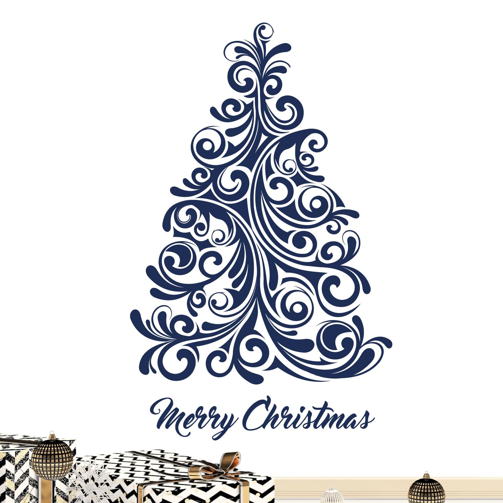 Christmas Tree Swirl - Merry Christmas Festive Wall Sticker [XLarge] [Cobalt]