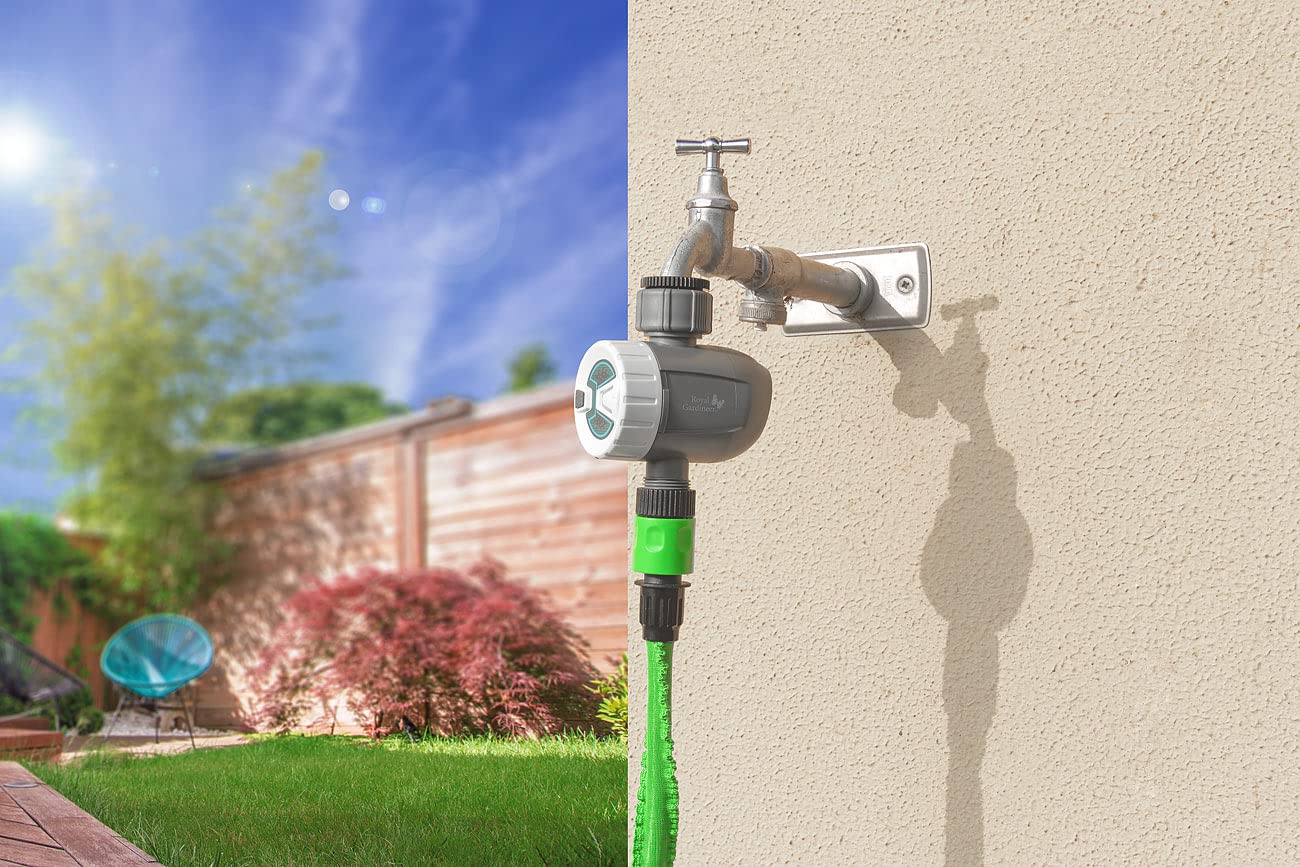 Royal Gardineer Wasser-Ventil, Bluetooth: 4er-Set smarte programmierbare Bewässerungscomputer mit BT & App (Bewässerungscomputer App Steuerung, Gartenbewässerung, Home)