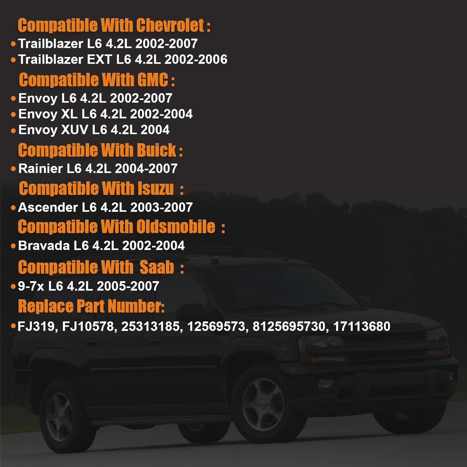 2002-2007 Fuel Injectors Fit for Chevrolet Trailblazer EXT 02-07, for GMC Envoy 02-07, Envoy XL 02-06, for Isuzu Ascender 03-07 L6 4.2L, Buick Rainier 04-07 L6 4.2L, Replaces 17113680, 25313185