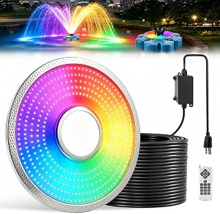 RELIY Pond Fountain Aerator 50W RGBW Fountain Light Upgrade Kit for, 10000LM 360-Degree LED Light Ring, 100FT Cord, IP68 Stainless Steel Pond Light for Lakes, Water Gardens