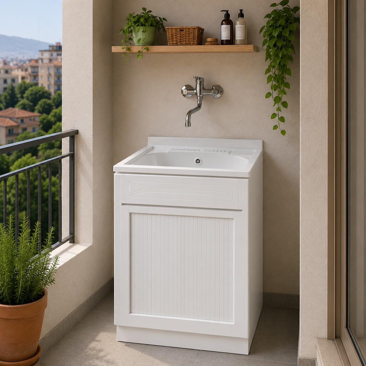 Yellowshop - Mobile Lavatoio in PVC con Serrandina – Senza Foro Rubinetto, Vasca Capiente, Resistente all’Acqua – Diverse Dimensioni – Made in Italy (L60xP60xH84 cm)