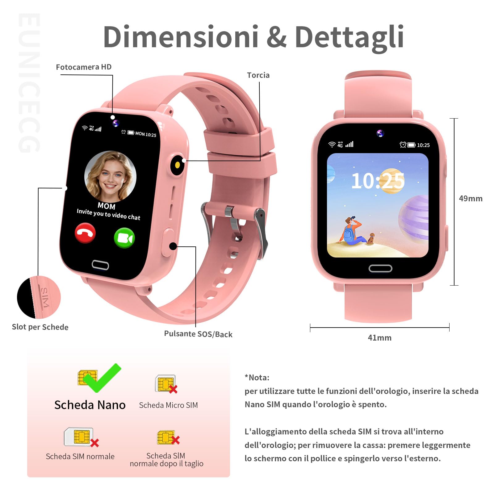 4G Smartwatch Bambini con GPS localizzatore Telefono Videochiamate Modelli di Aula Chat Vocale Giochi Sveglia SOS Calcolatrice - Digitale Orologio Smartwatch Bambina Bambino Compleanno Regalo