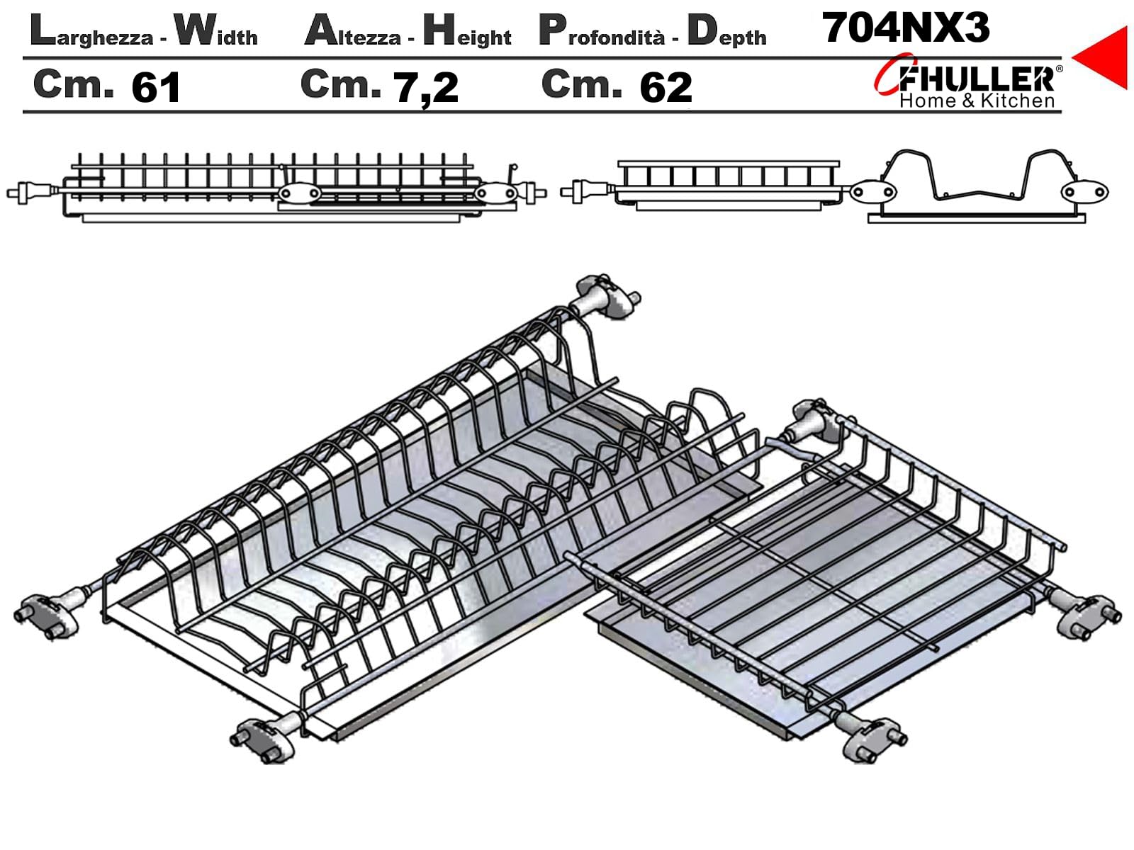 Kit Scolapiatti Angolare da Incasso 61x62 completo di Vaschette in Acciaio Inox