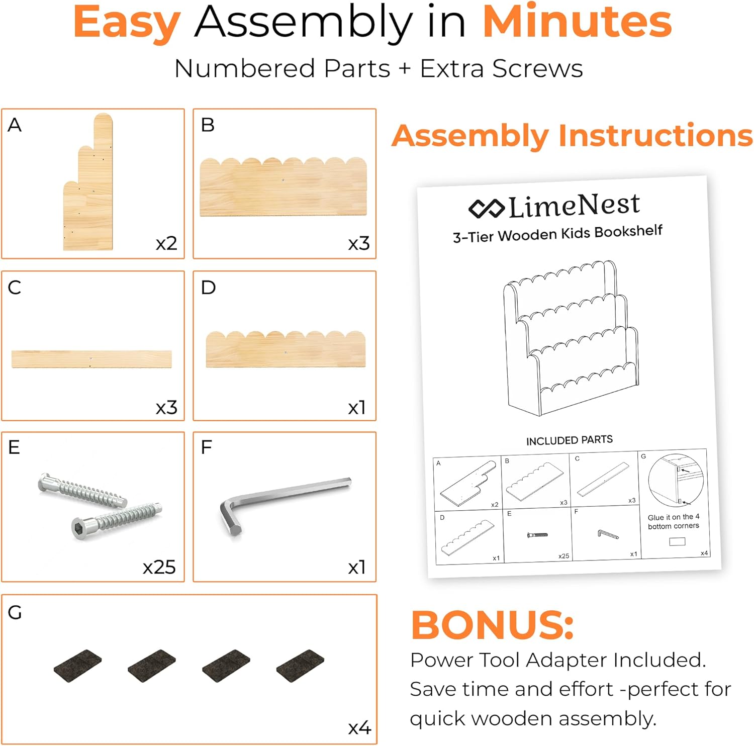 3-Tier Wooden Kids Bookshelf, Montessori Scalloped Bookcase Toddler Front Facing Book Display for Nursery, Baby Bookshelf Organizer for Kids Rooms, Playroom or Classroom - Image 8