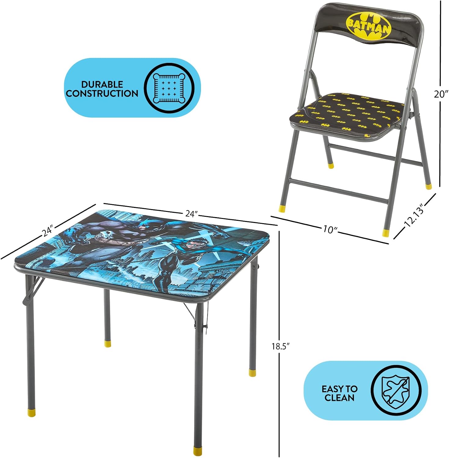 Batman 3 Piece Children's Activity Square Table and 2 Folding Chairs Set, Ages 3+