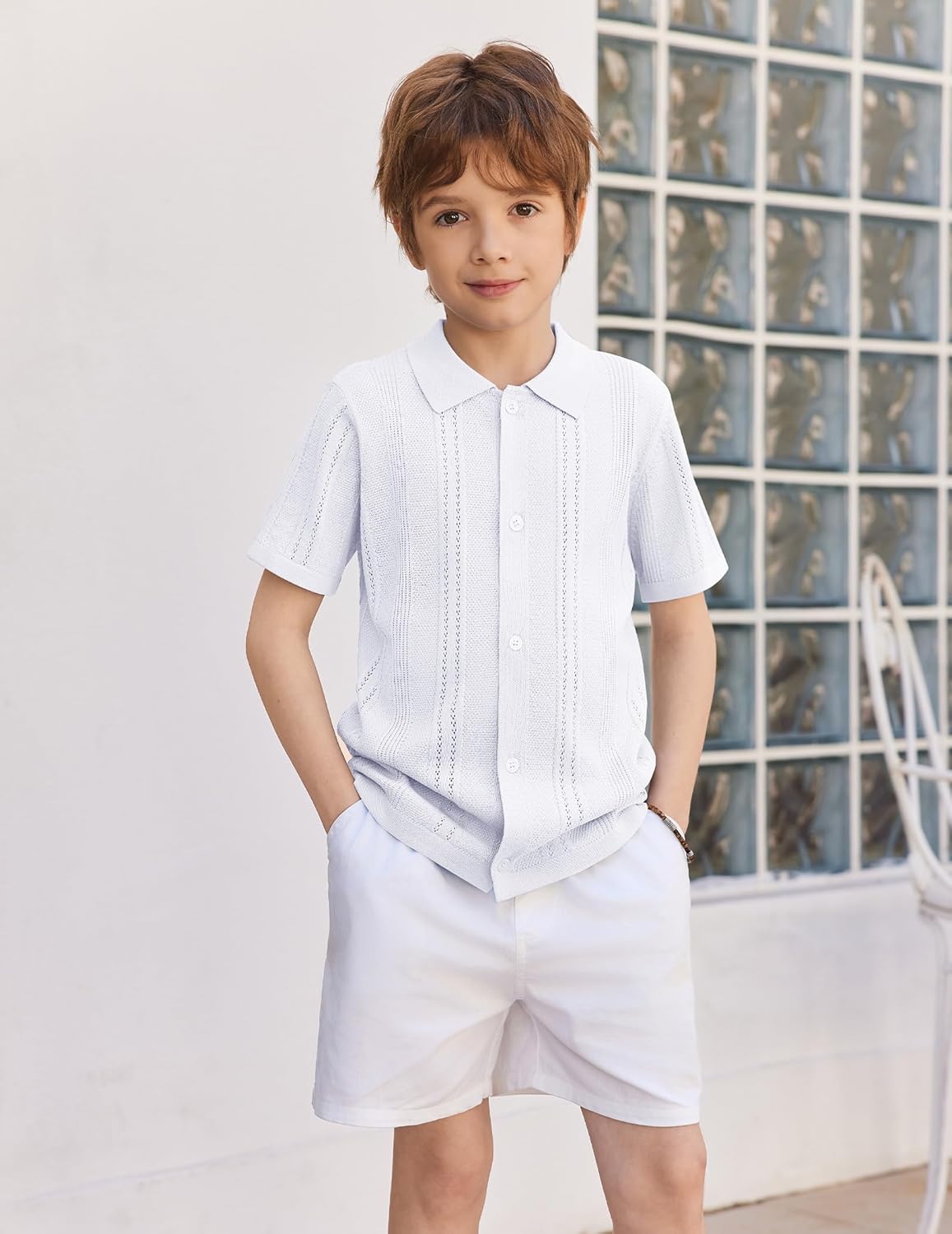 Arshiner Boys Button Down Shirt Short Sleeve Knit Fashion Casual Beach Shirts for Kids Size 4-11 Years - Image 2