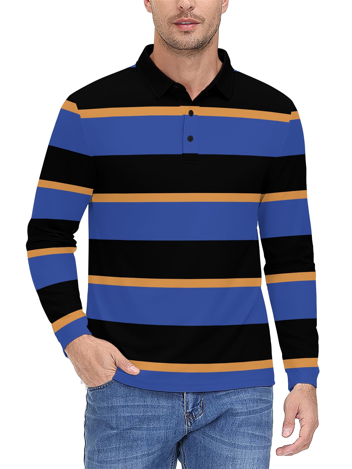 Lot de 3/5/10 polos à rayures pour homme - Manches longues - Respirant - Séchage rapide - Pour le golf, la course à pied, le sport, la gym, l'entraînement