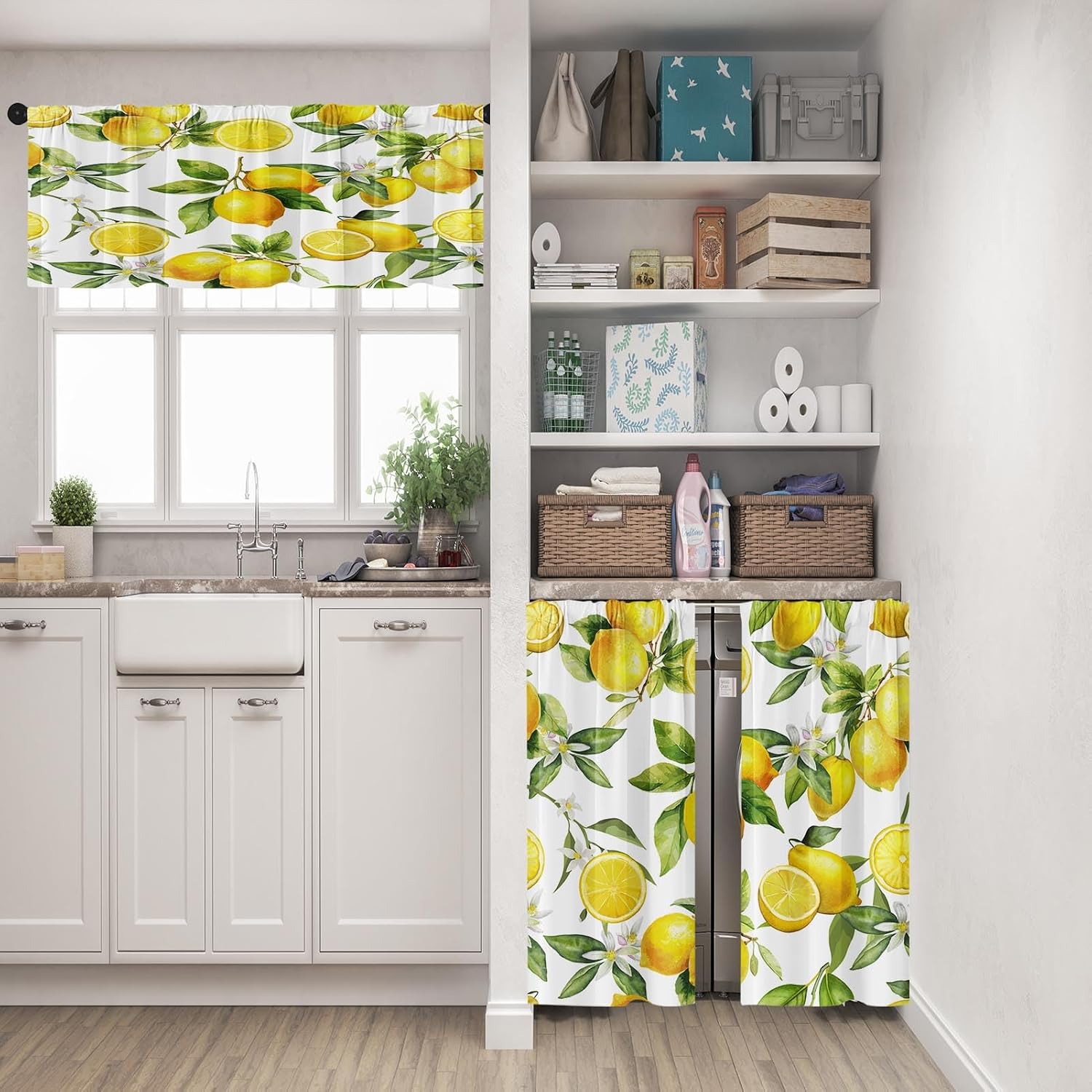 Kitchen Curtains Sets for Windows, 52x24 Inch, 3 Pack, Fruit Lemon image 2