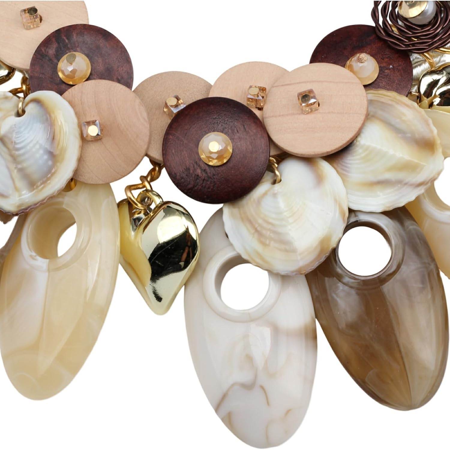 Chunky Statement Pendant Necklace Earrings Set for Women Wood Button Crystal Bead Ethnic Tribal Rope Chain Fashion Jewelry - Image 6