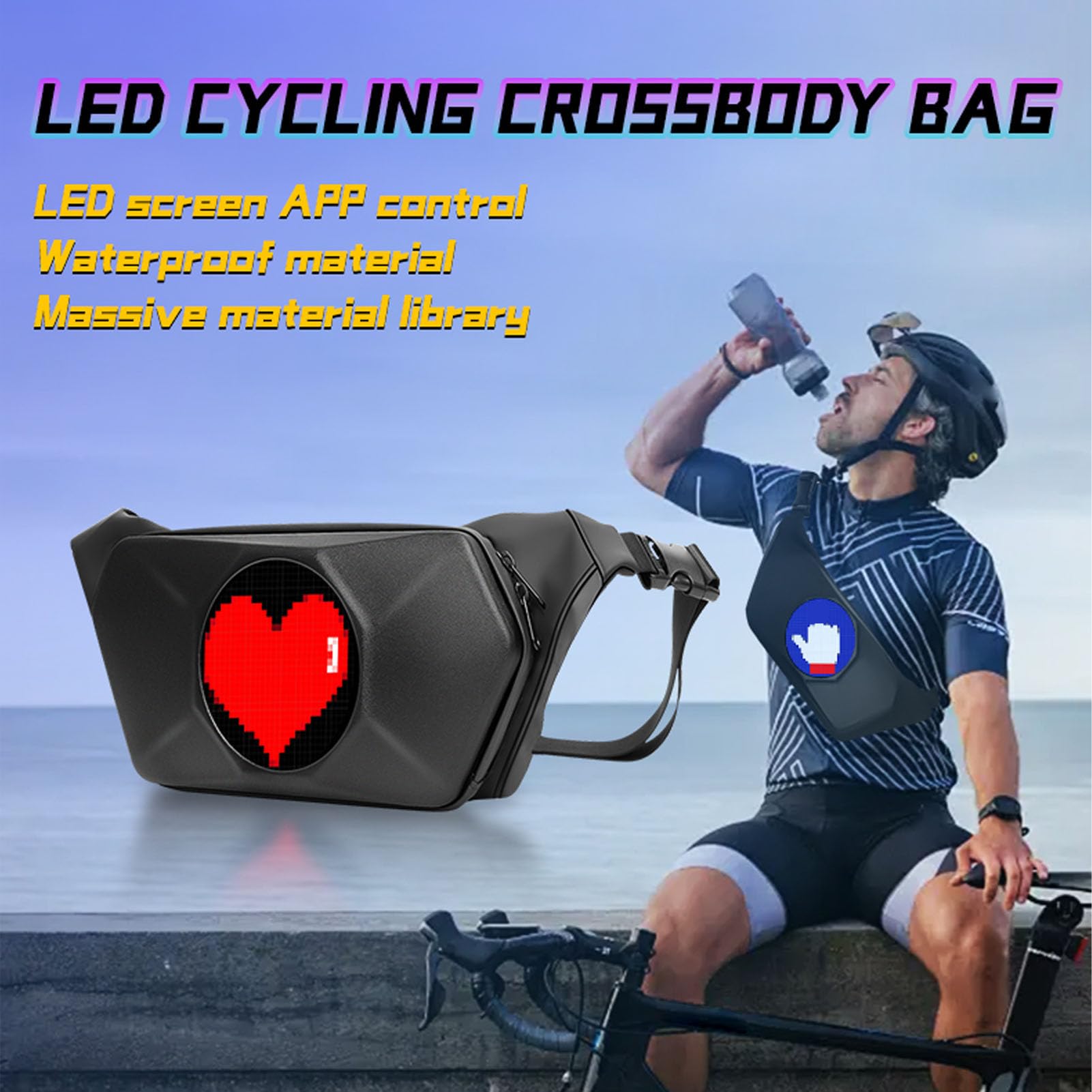 lyrlody Borsa a Tracolla a LED, Materiale ABS Impermeabile, Display Personalizzabile, Elegante Accessorio da Viaggio per Escursionismo e Motociclismo