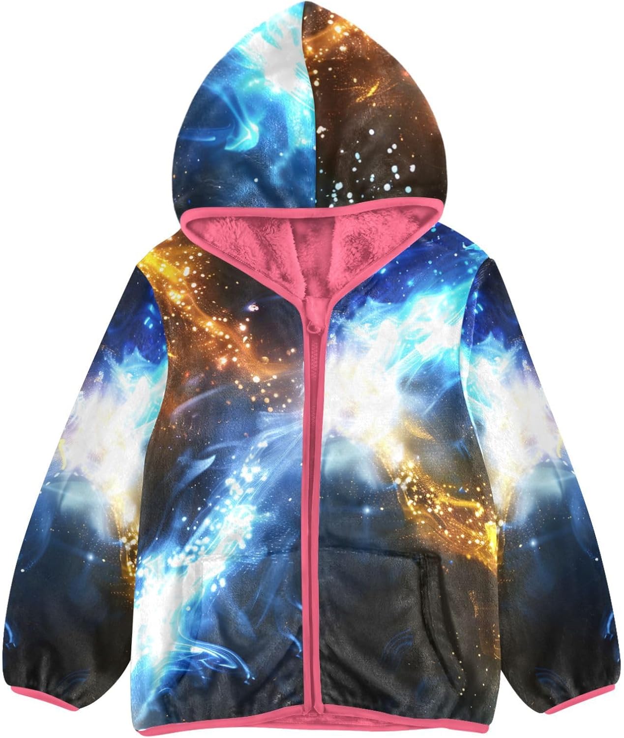 ALAZA Blue White Yellow Glowing Hoodie Jacket for Girls Toddler Fleece Zip Up Coat Plush Jacket for 3 Years