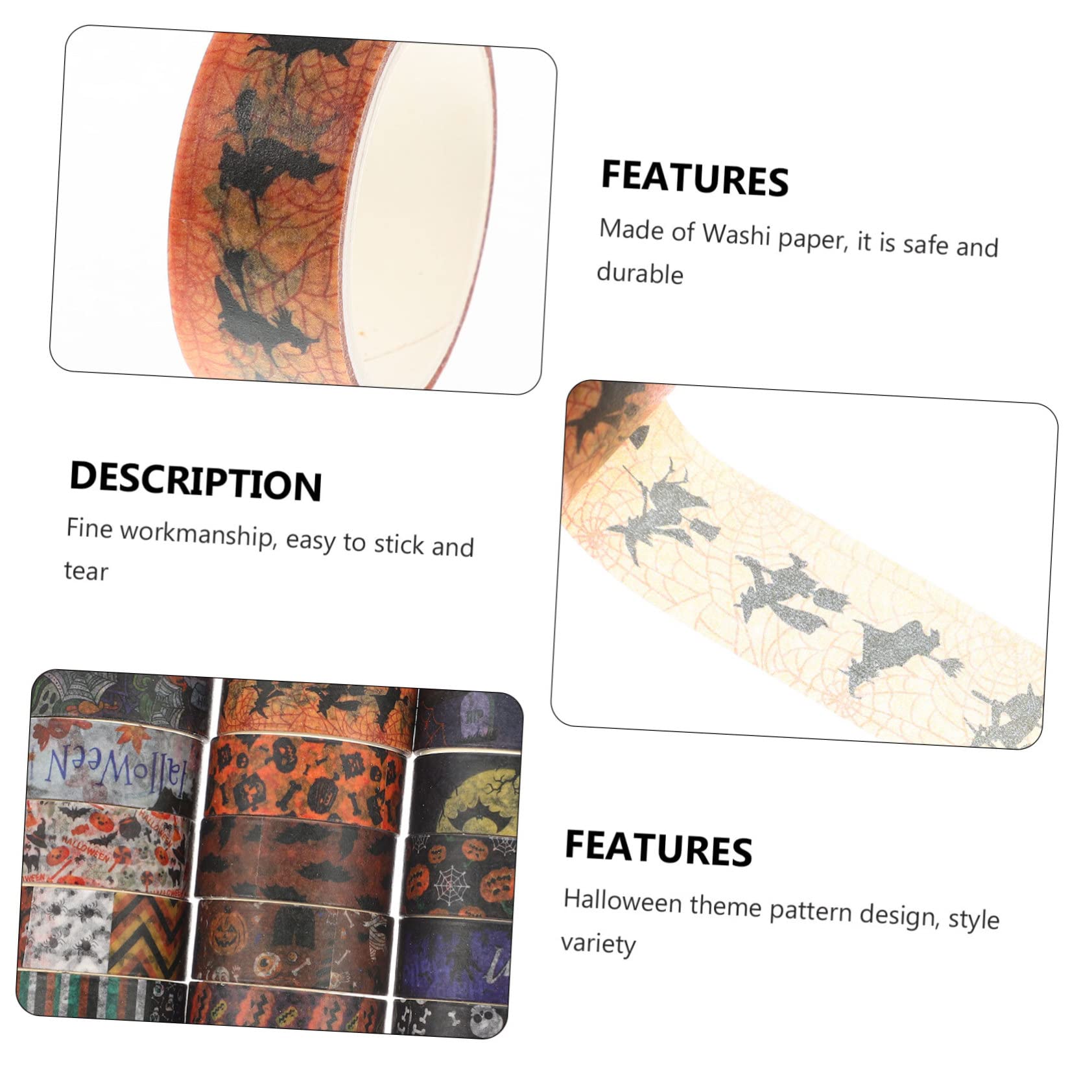 TEHAUX 120piezas Cintas Washi De Halloween Decorativas De Diseño Festivo para Manualidades Diarios y Tarjetas Adhesivas y Ecológicas