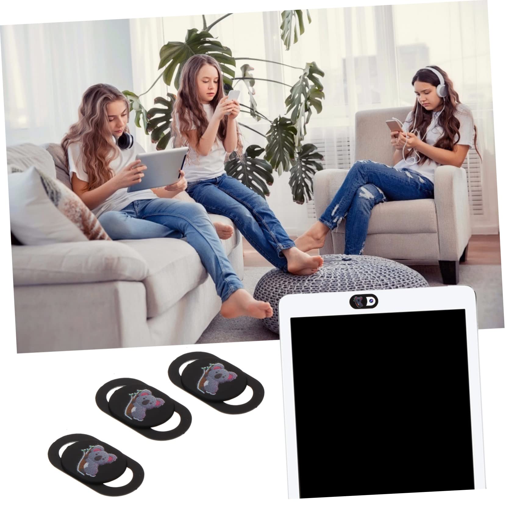 EXCEART Cubierta de Privacidad para Cámara Web y Móvil, Abs Negro, 3 Piezas, Diseño Decorativo, Fácil de Llevar, para Portátil y Tableta