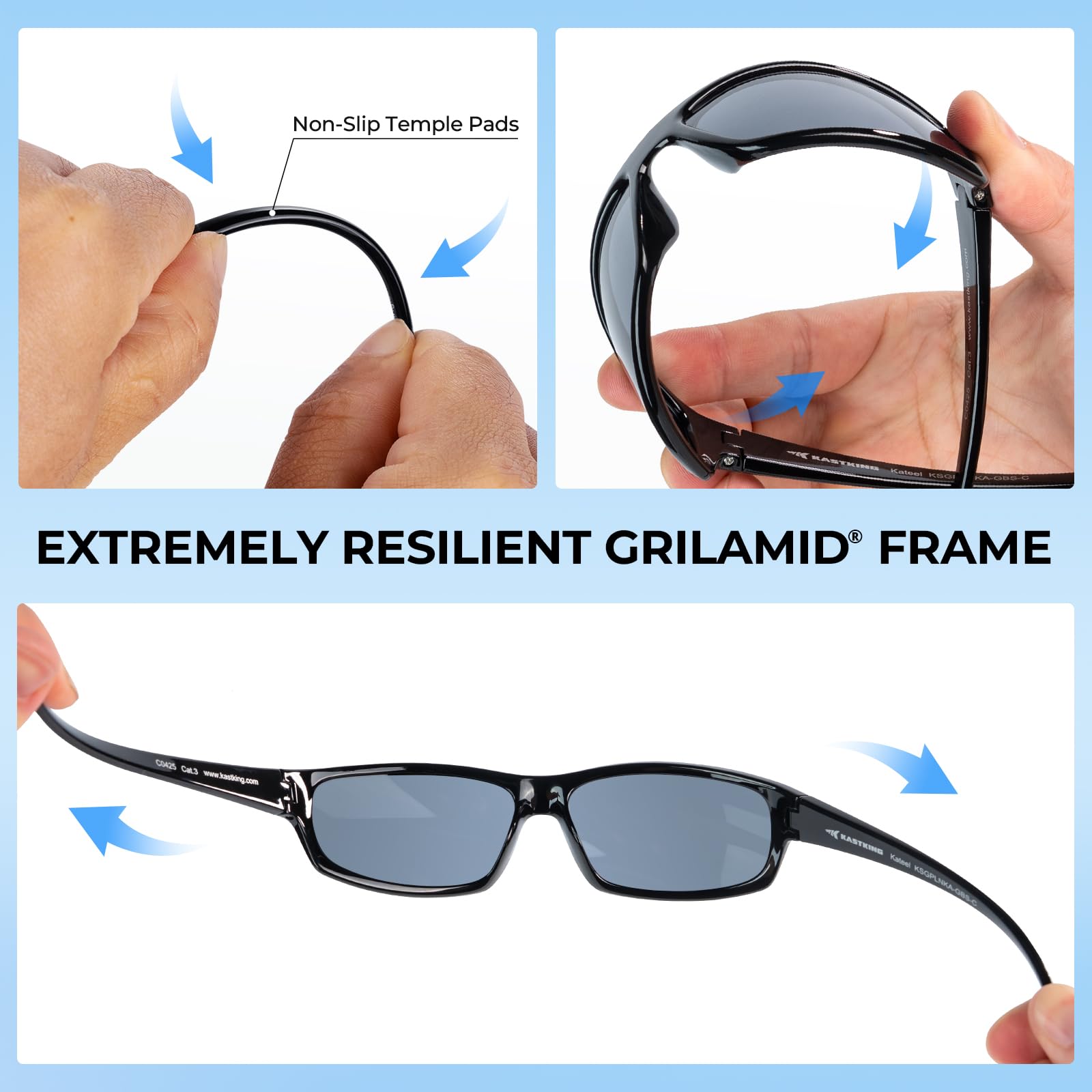 KastKing Kateel - Gafas de sol deportivas de envoltura completa, marco ligero de grilamida | Lentes TAC polarizadas de 7 capas de 1.0 mm; repelen el agua, el aceite y la sal; alta resistencia al impacto