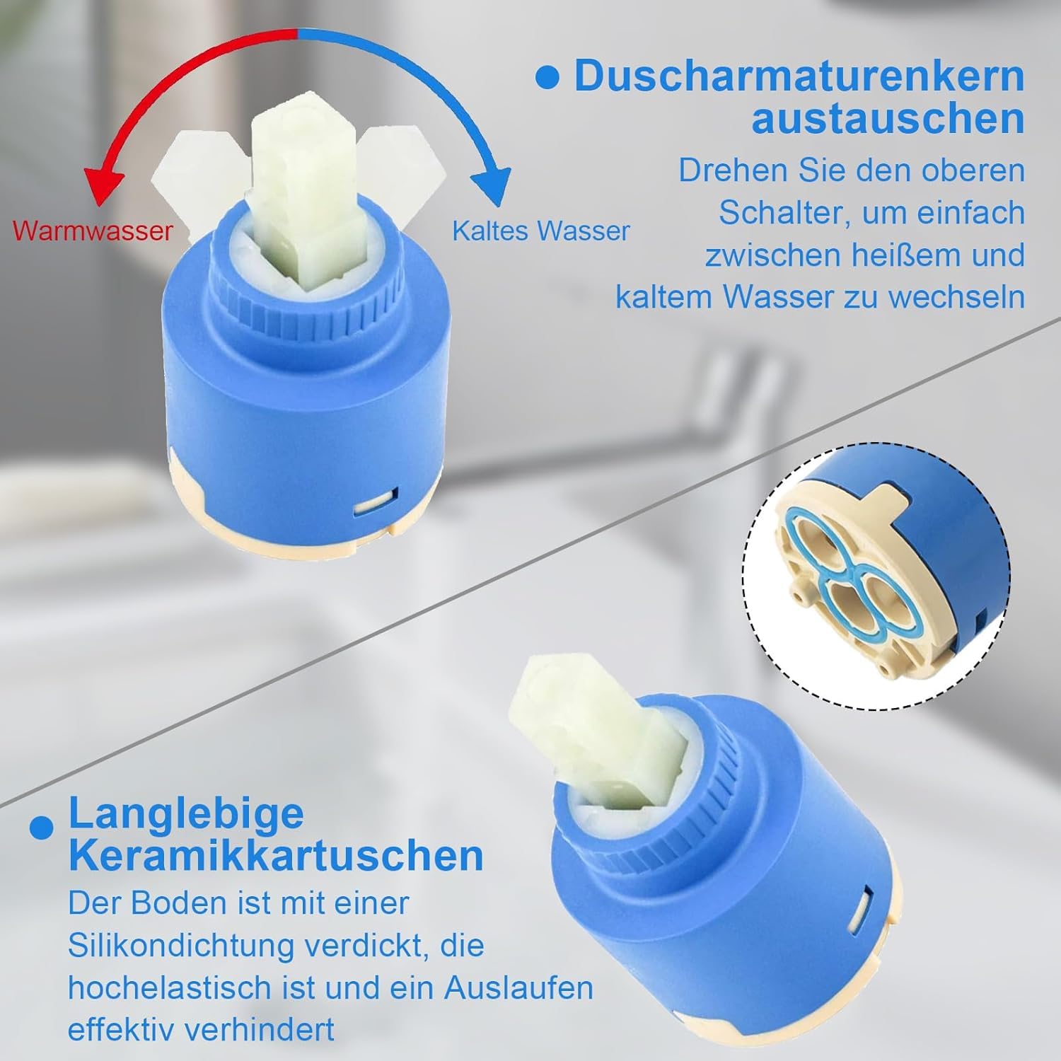 2 Piezas Cartucho Cerámico 35mm - Cartucho Universal para Grifo Monomando de Cocina, Lavabo y Ducha - Repuesto de Recambio para Grifería