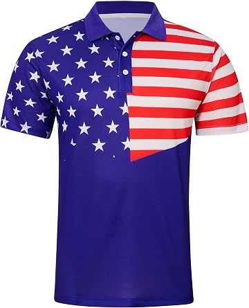 UNIFACO Mens American Flag Polo Shirt Patriotic Performance Golf Short Sleeve Polo T-Shirts M-XXL