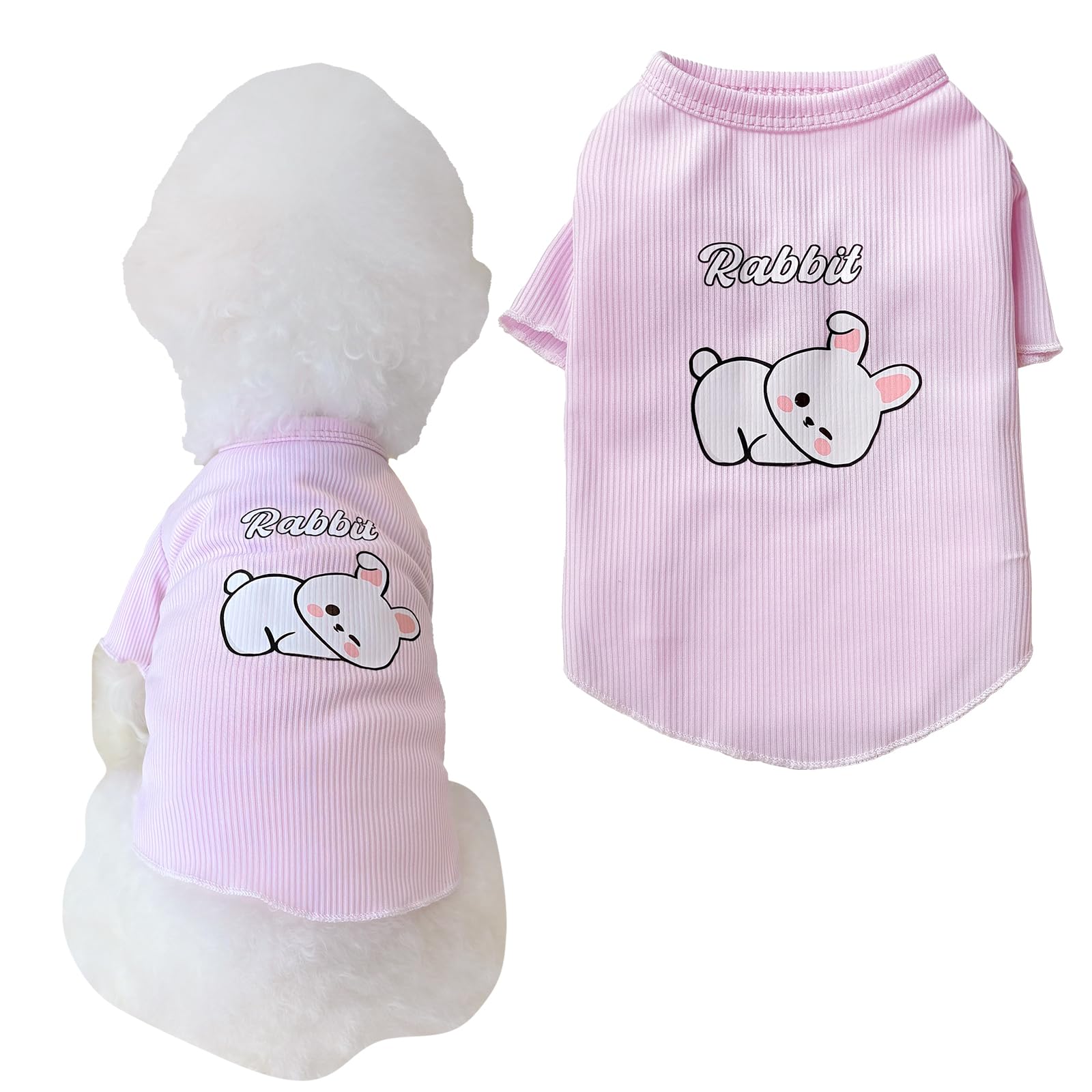Summer pet T-Shirts for Dogs and Cats, 4 Cute Animal Patterns, Breathable Ribbed Knitted Fabric, Cool Summer Clothes for Small Dogs and Cats (Pink,