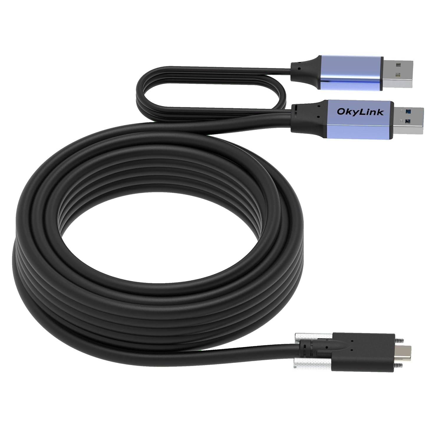 OkyLink 32ft (10M) USB 3.0/3.2 Gen 1 to Type-C Cable with Screw Lock - 5Gbps A Male to C Male Active Extension, Industrial Long Distance Data Transfer Cable