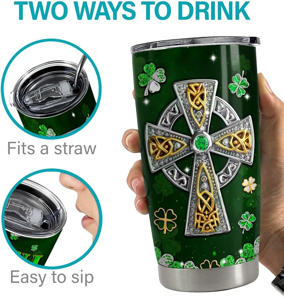 SANDJEST Irish Tumbler 20oz Celtic Cross Stainless Steel Tumbler with Lid Gift for Women Birthday Christmas - Image 7