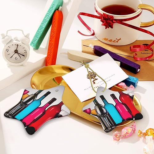 Miniatura 4 de Árbol de Navidad colgante de cerámica con lazo dorado, copas de cóctel, adornos de cerámica para el hogar, manualidades en forma de estrella,