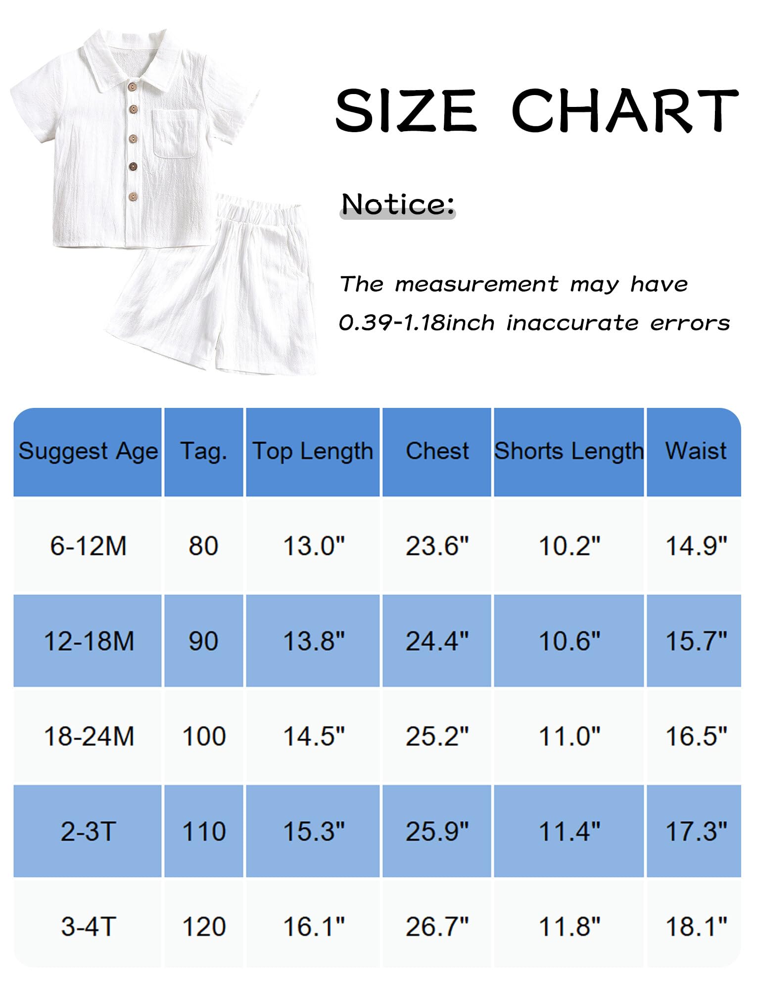 Happy Cherry Vêtements d'Été pour Bébé Garçon Tenue Décontractée Ensembles Chemise+Shorts Coton et Lin Enfant Couleur Unie 1-4 Ans