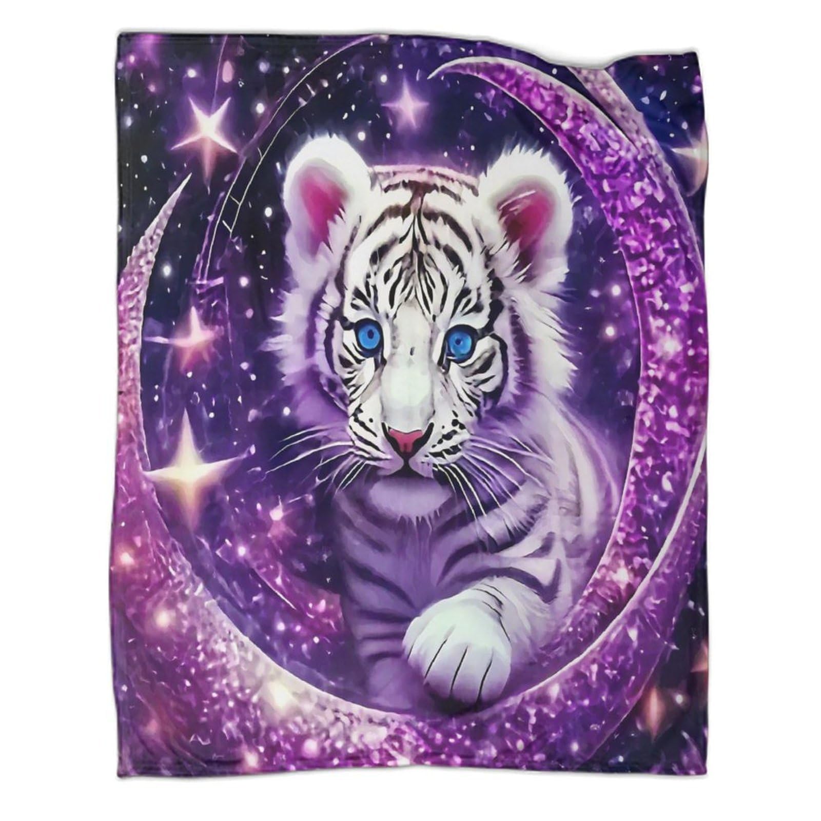 Couverture jetable tigre blanc en flanelle légère anti-froid pour voyage avec enfants