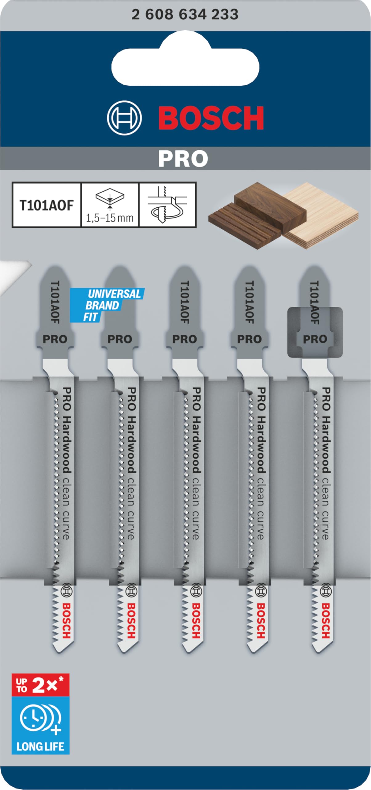Bosch Professional 5 x dekupaj testere bıçağı T 101 AOF laminant için özel (laminat, kavisli kesim, aksesuar dekupaj testeresi)