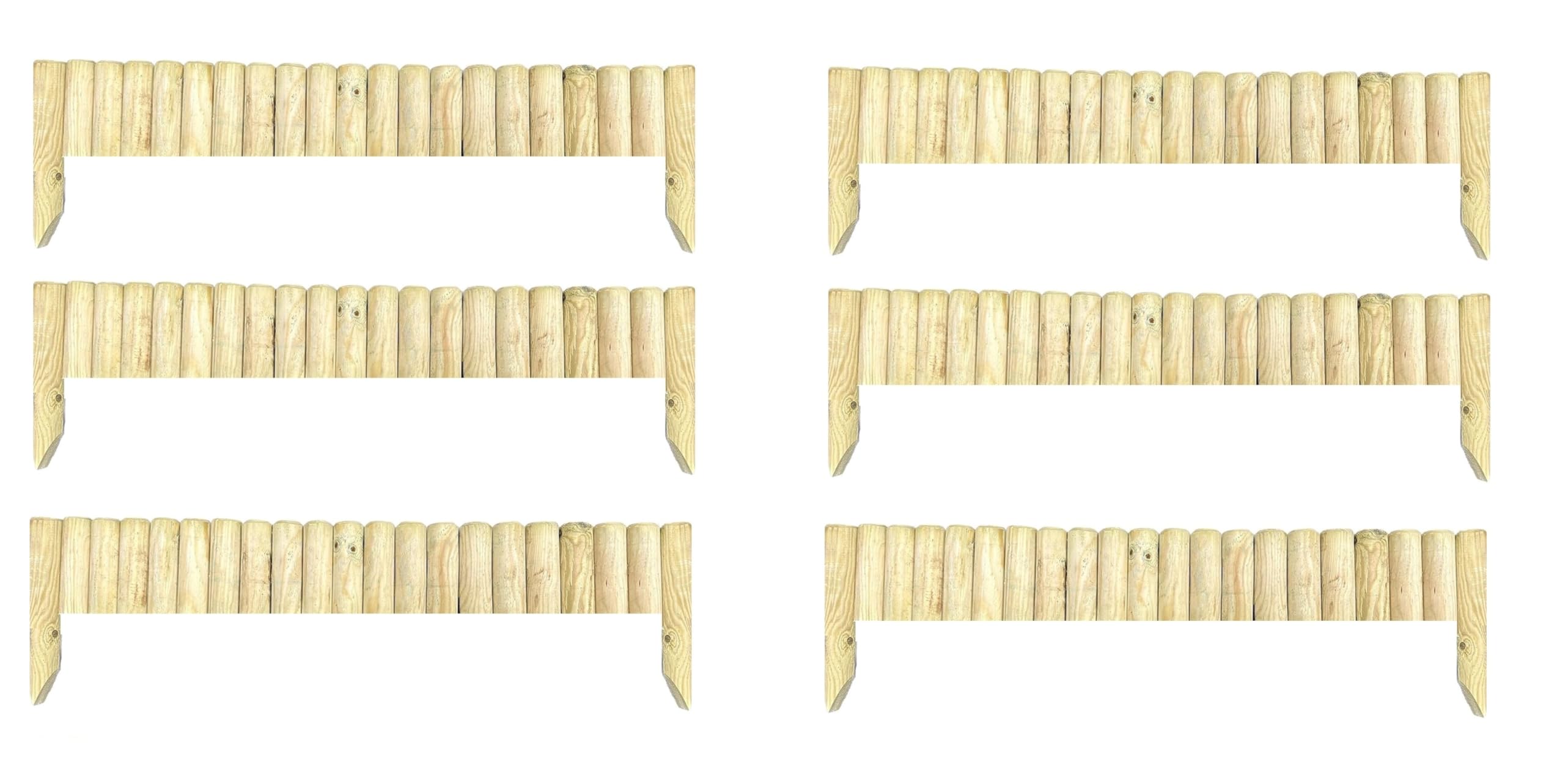 Abaseen 6 x 1M Log Roll Border Wooden Fixed Picket Log Border Fence Edge Garden Outdoor Lawn Edging
