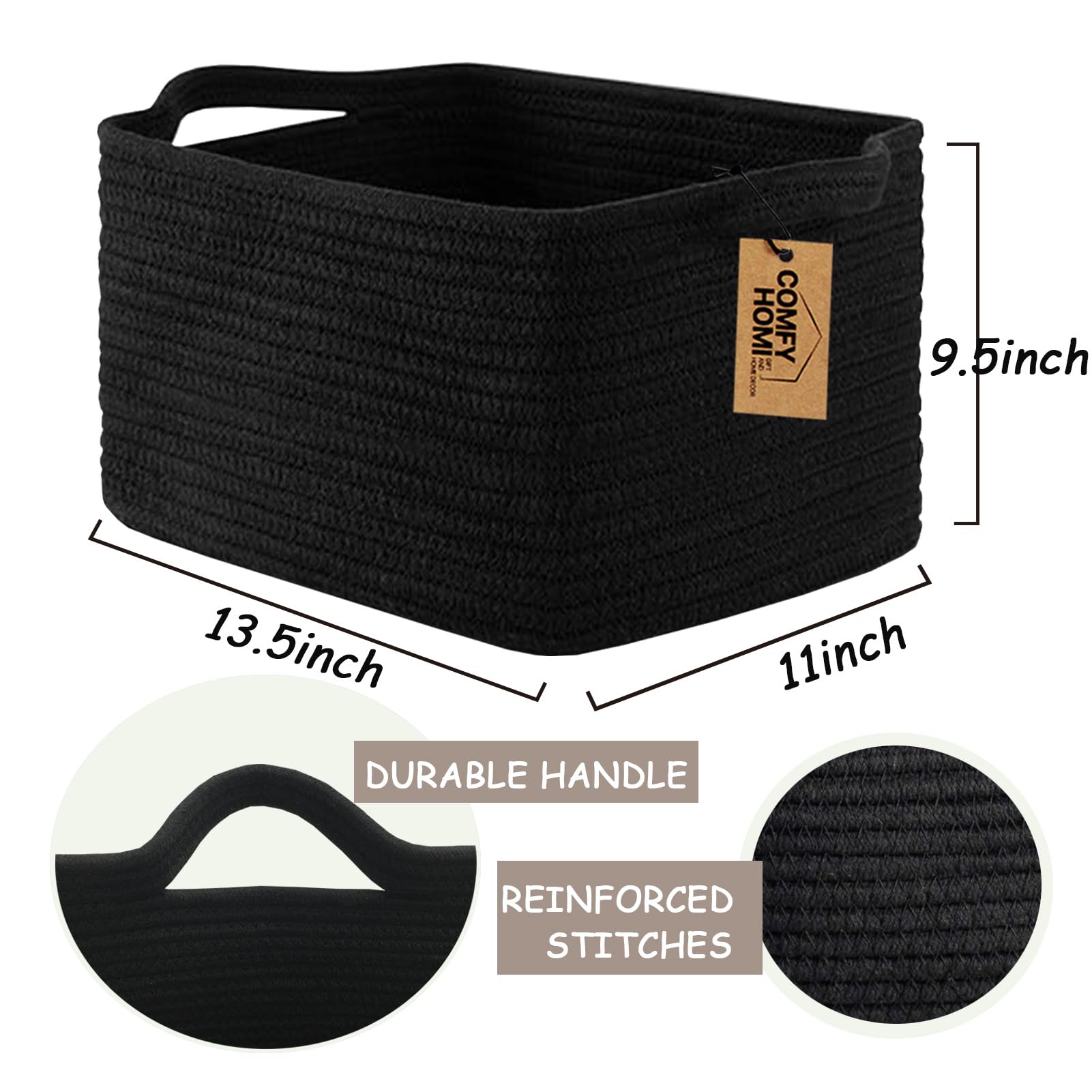 COMFY HOMI - Cesta de almacenamiento para estantes, cestas tejidas para almacenamiento, cesta de cuerda de algodón, organizador de almacenamiento de juguetes, cubo de almacenamiento, organización y