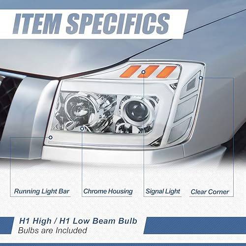 Miniatura 9 de Proyector LED 3D DRL para faros delanteros compatibles con Nissan Titan Armada 04-15, lado del conductor y del pasajero, carcasa negra con esquina