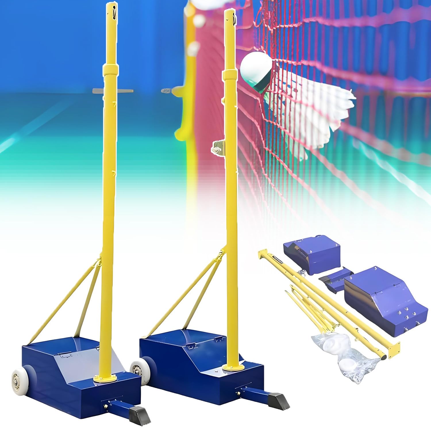 QuinteZhenTially Indoor Volleyball Poles Backyard Net,Portable Badminton Net Systems,Heavy-Duty Outdoor/Indoor Badminton Set,Weight After Sand Filling 70kg,for Adults Stadium Gardena