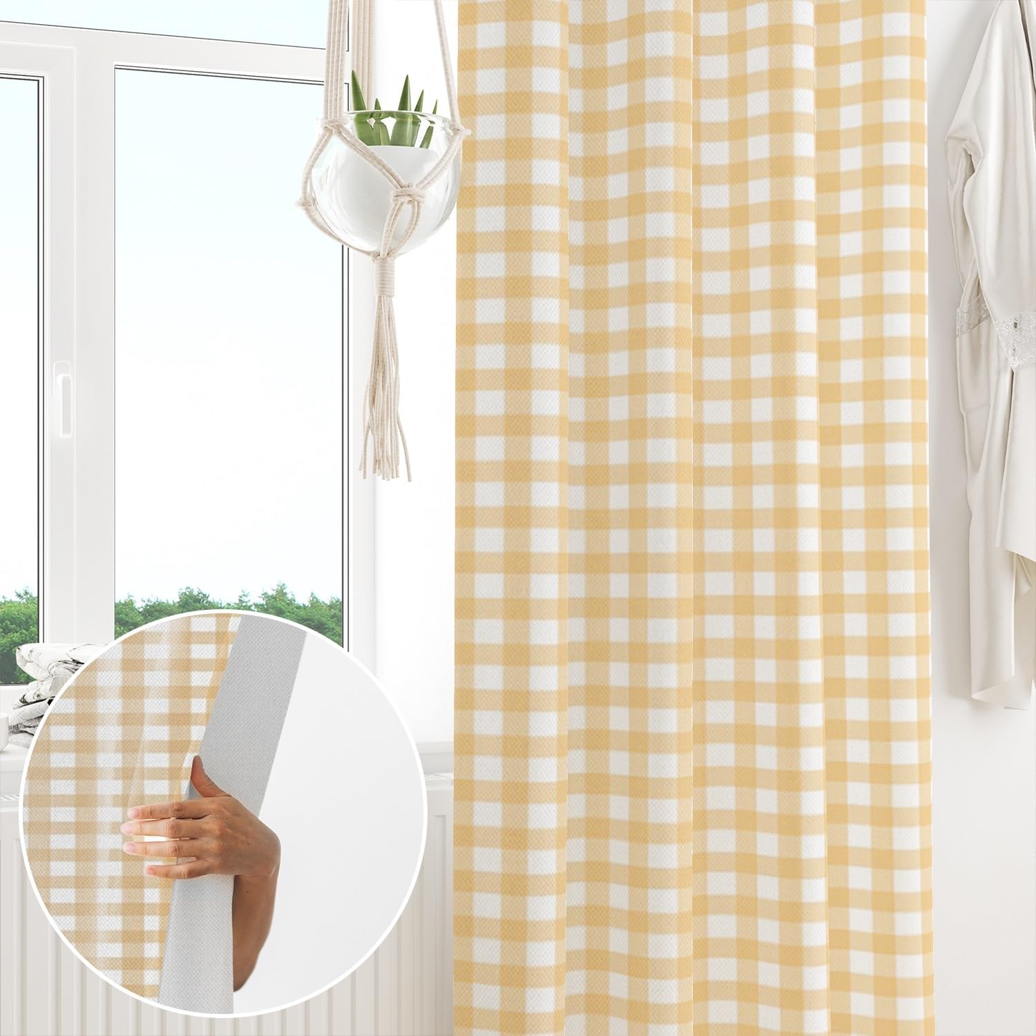 ggaimwf Gingham Curtains Bedroom Plaid Checkered Textured Orange Curtains for Living Room Window Treatment Farmhouse Rustic Pencil Pleat Curtains Privacy Room Divider Rod Pocket 107x160cm 1 Panel - Image 4