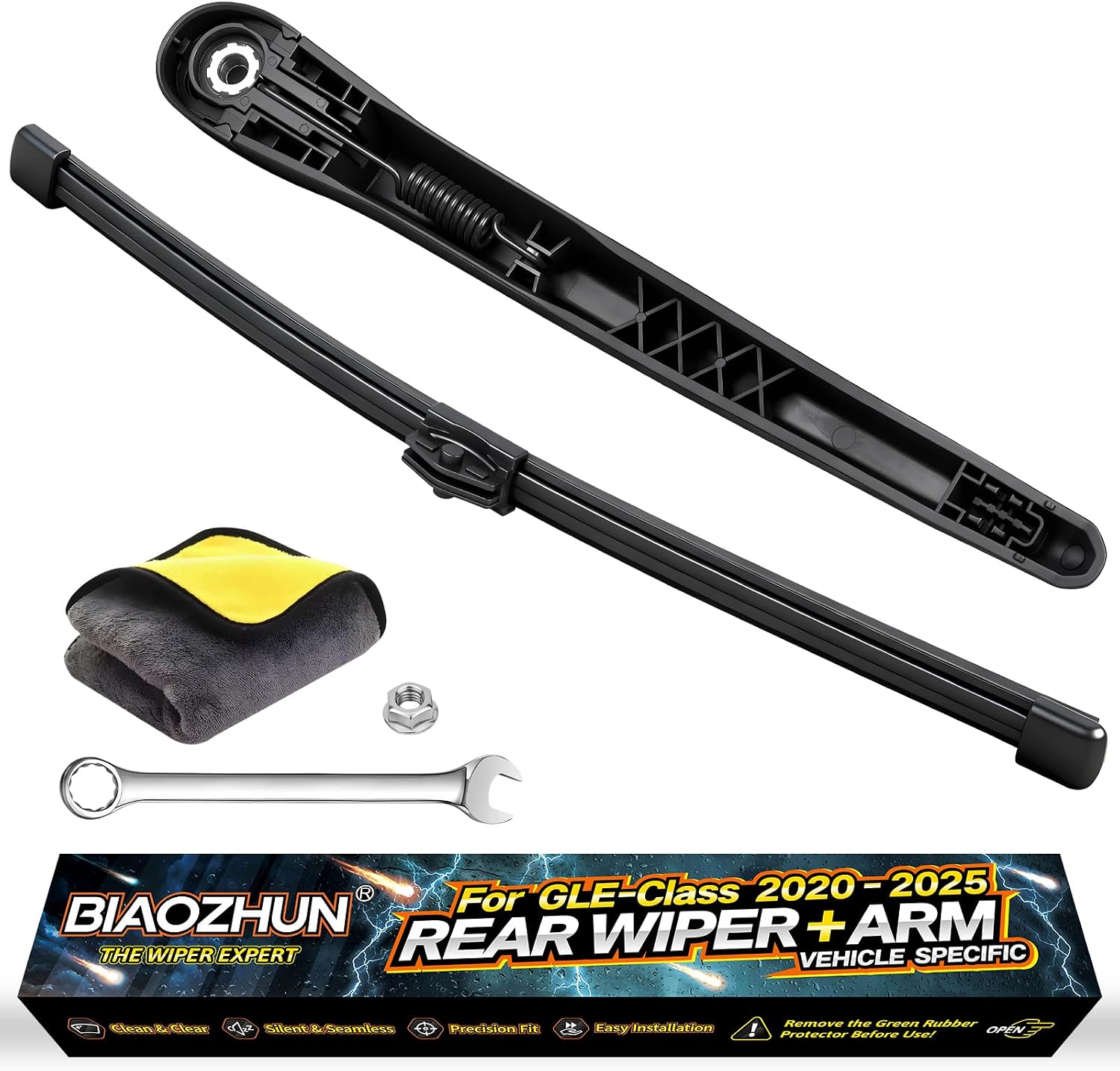 Rear Wiper Arm Blade Assembly, Replacement for Mercedes-Benz GLE-Class 2020–2025 (W167), GLE 350, 450, 580, AMG GLE 53, 63 | Back Windshield Wiper Blade Arm, Nut, Cap Cover Accessories Set