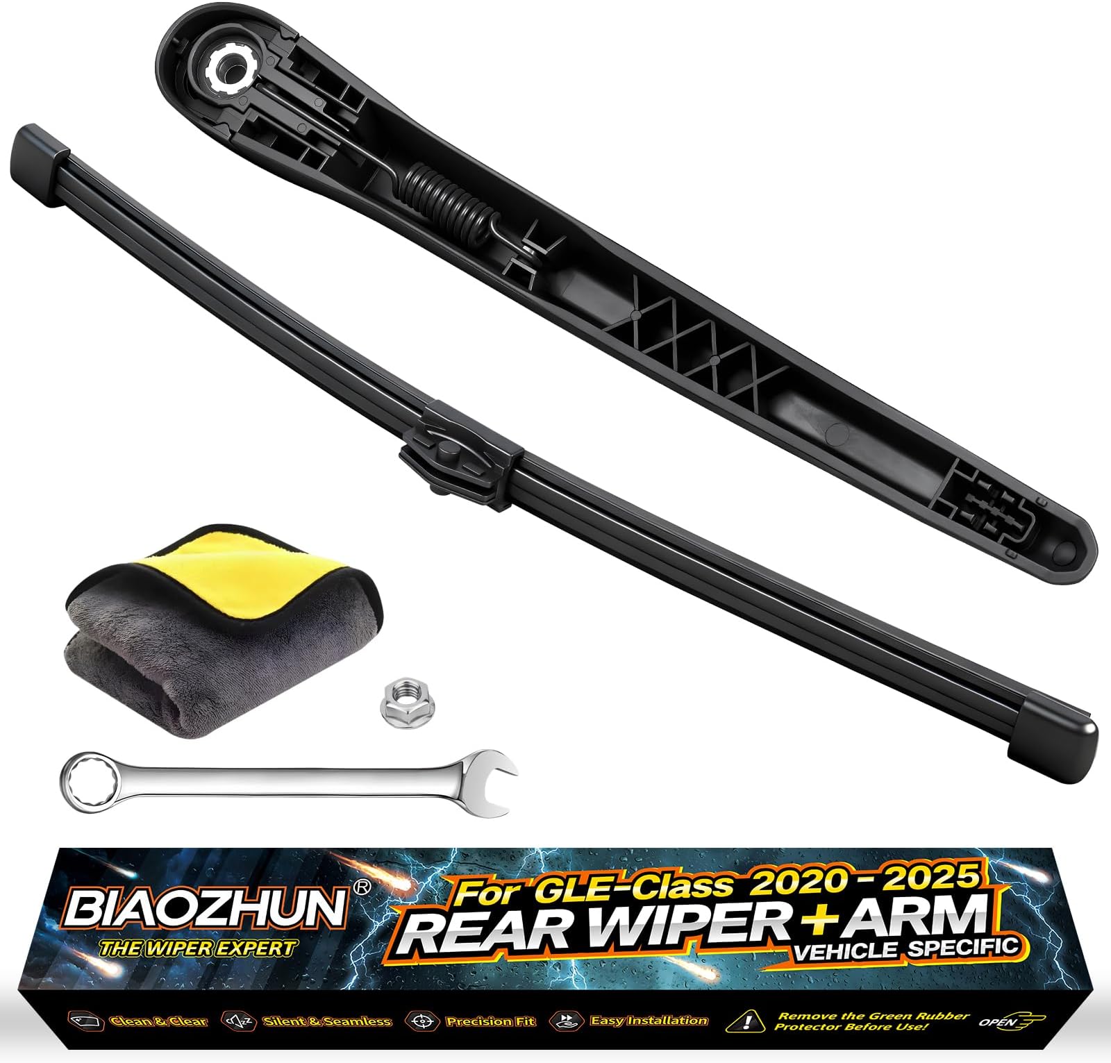 Rear Wiper Arm Blade Assembly, Replacement for Mercedes-Benz GLE-Class 2020–2025 (W167), GLE 350, 450, 580, AMG GLE 53, 63 | Back Windshield Wiper Blade Arm, Nut, Cap Cover Accessories Set