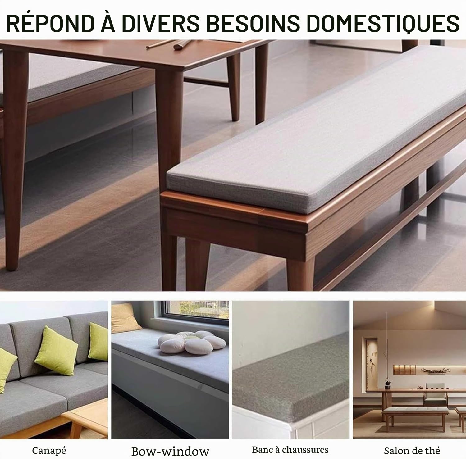Coussin de Banc Extérieur 1/2/3/4 places, Amovible Antidérapant Mobilier d'extérieur Coussin d'assise Rectangulaire - Confortable Coussins pour terrasse, Balcon, Banquette(Beige clair,120x40cm/47x16in