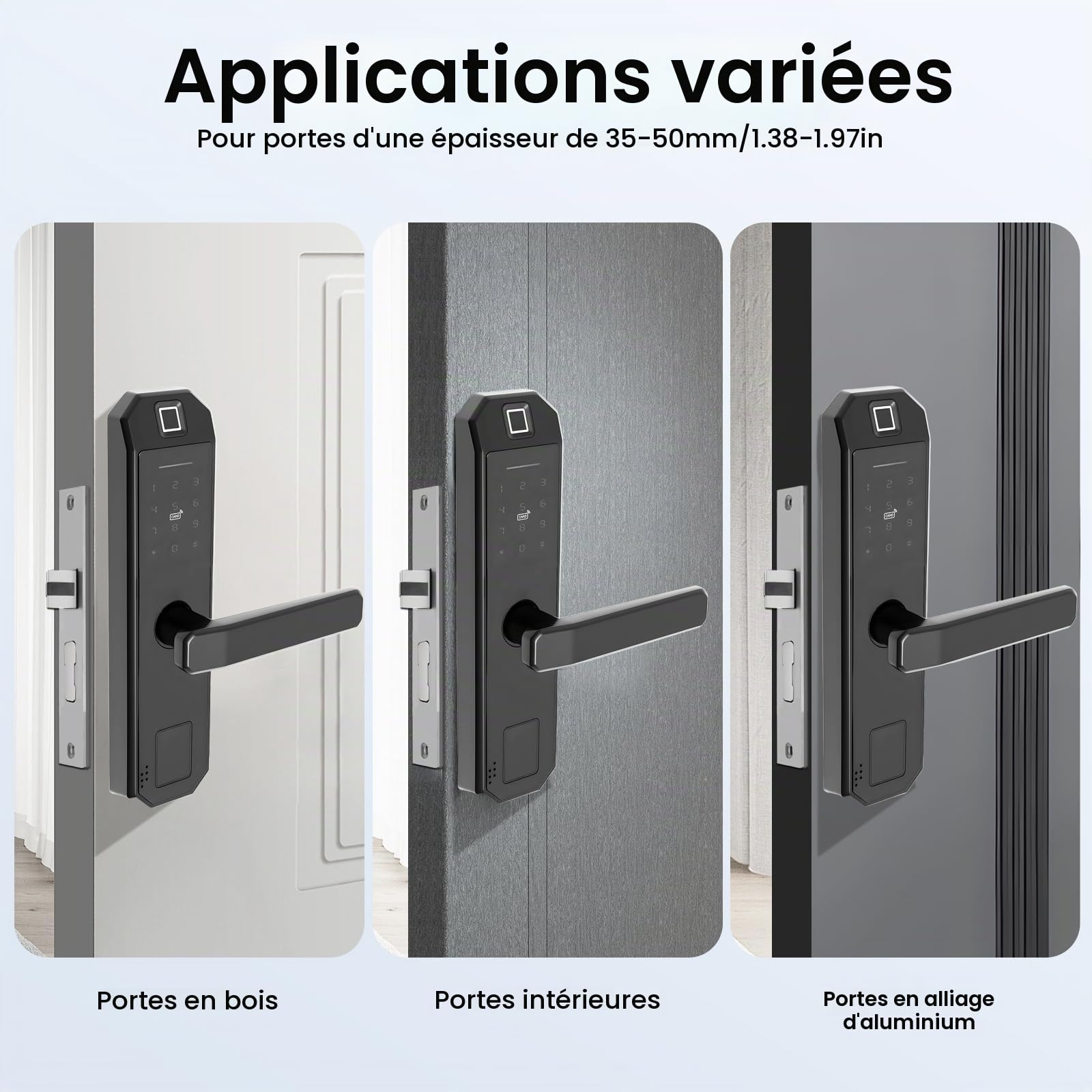 Smart Lock Serrure de porte à empreinte digitale, serrure intelligente avec 3 méthodes de déverrouillage, serrure à code numérique en alliage de zinc pour portes en bois, portes intérieures et portes