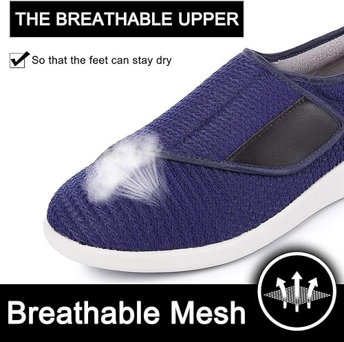 Miniatura 5 de Zapatos para diabéticos para hombres, zapatos anchos para hombres mayores, cierre ajustable, ligeros, transpirables, pies hinchados, tenis para