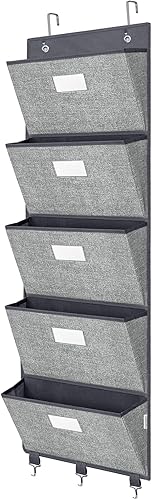 Miniatura 8 de homyfort Organizador de archivos de pared para colgar sobre la puerta, organizador de carpetas de archivos colgantes con 5 bolsillos grandes para