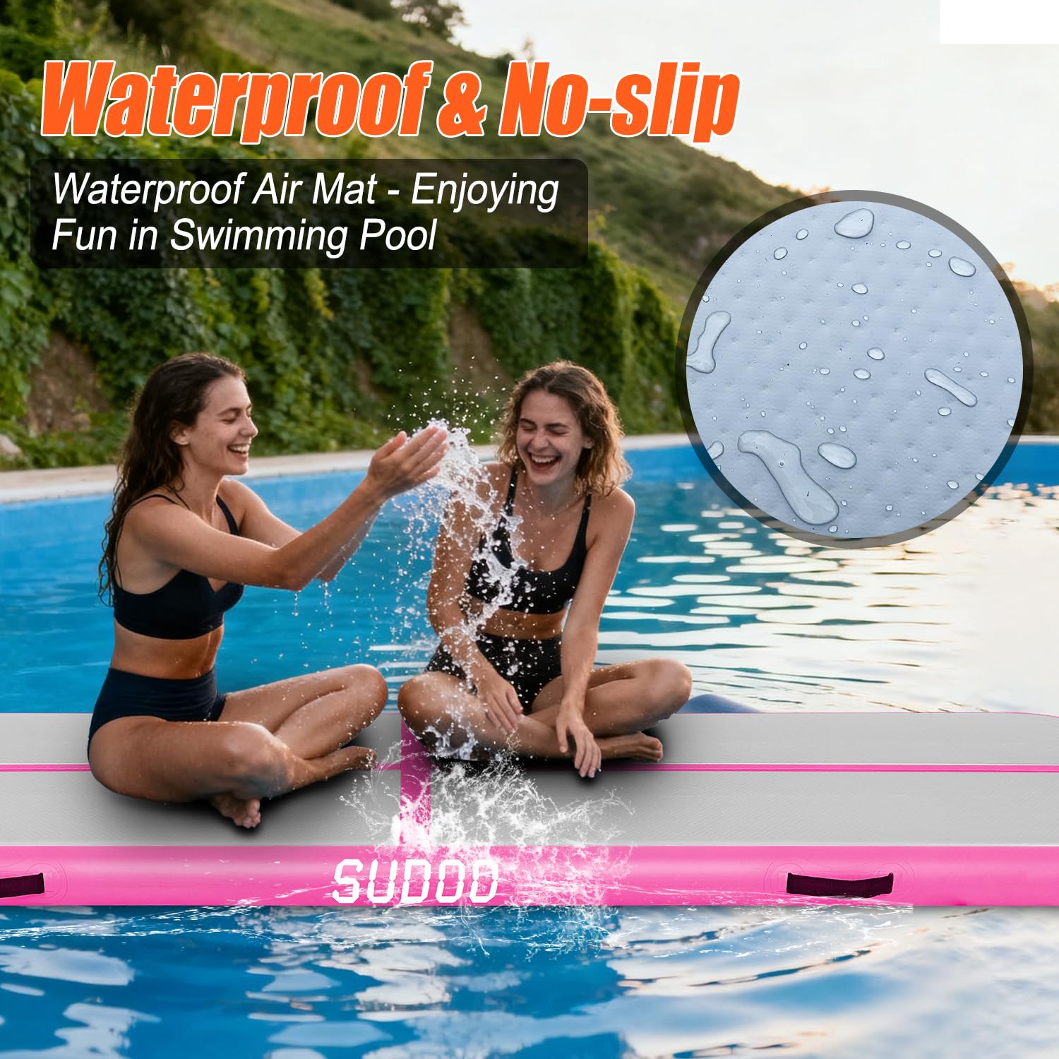 SUDOO Gymnastics Air Mat 8.2ft/10ft/13ft/16ft Inflatable Air Tumble Track Mat 4" Thick Tumbling Mat with Pump for Home Training Tumble Yoga Cheerleading Parkour Beach Water Activities Use