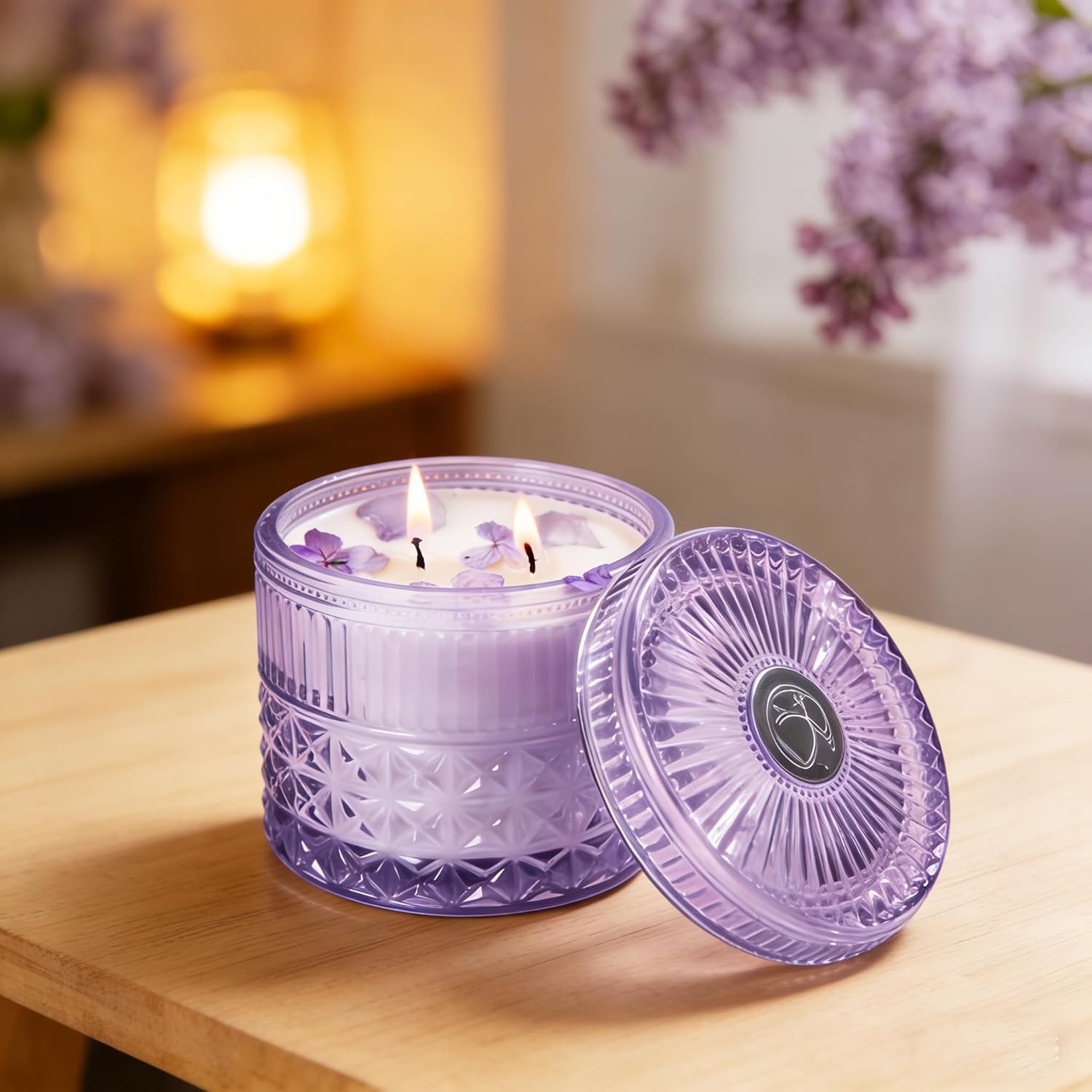 Chloefu LAN Purple Crystal Candles Lilac & Violet Candle for Home Scented, Non-Toxic, Unique Meditation Spiritual Gifts, 14 oz, Valentines Day Gifts for Her Mom Friends Wife Sister Stocking Stuffers - Image 4