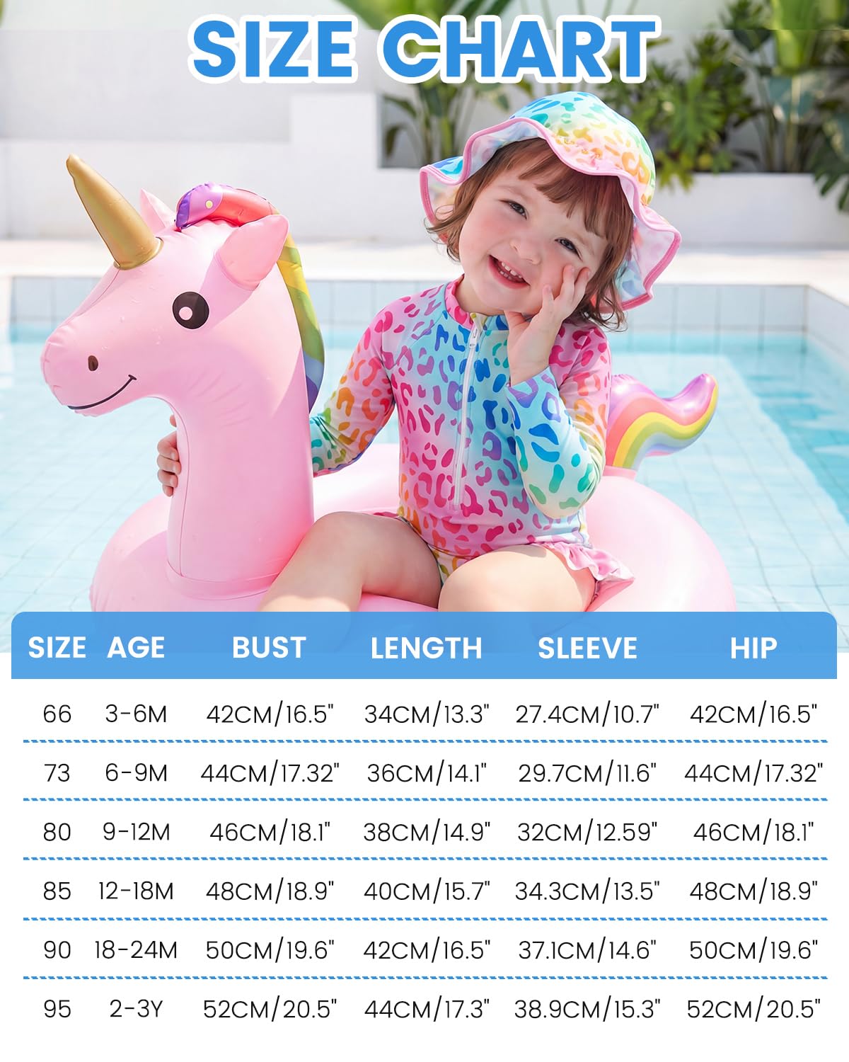 WYTbaby Uv Kleidung Baby Mädchen Langarm Einteiler Badeanzug Baby mit Hut, Kleinkinder Uv Badebekleidung Mädchen für 3 Monaten - 3 Jahren - 5