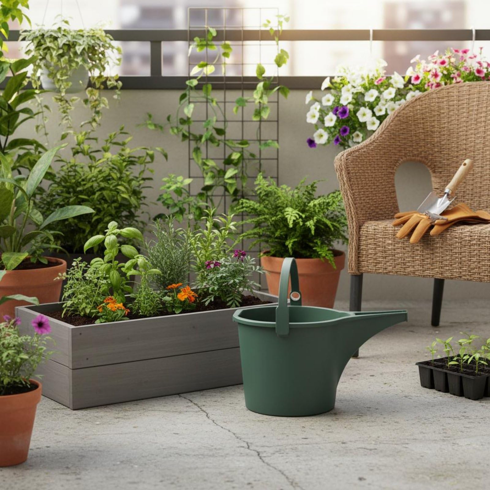 Arrosoir 8 L Jardin Plantes Ergonomique Grande Capacité Moins de Recharges Matière pour Usage Extérieur Adapté aux Balcons Patios Jardinières Verts, Vert Armée