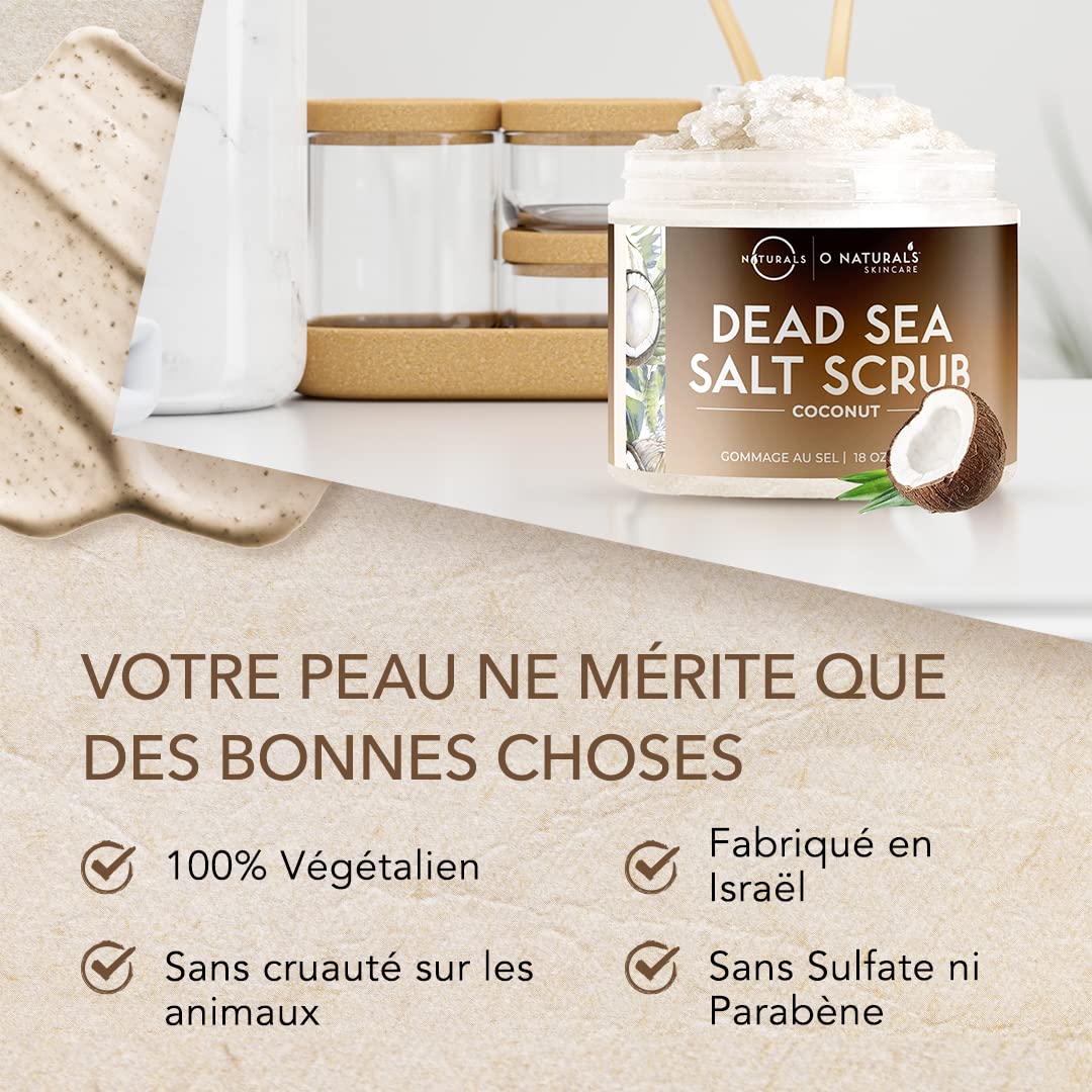 O Naturals 500 g Gommage ultra-hydratant à la noix de coco et au sel de la mer Morte - Gommage Exfoliant lissant pour le corps