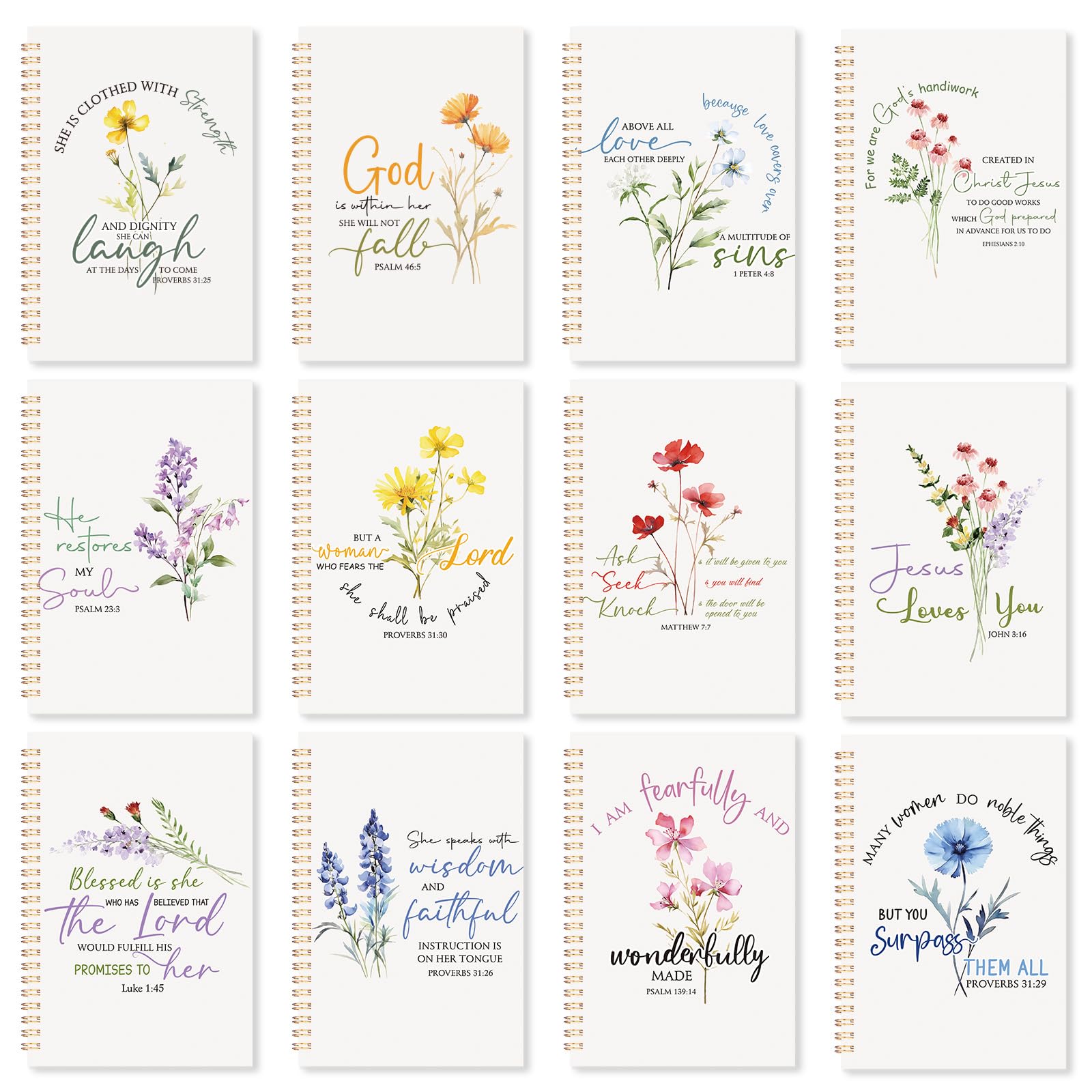 Supervitae Paquete de 12 cuadernos con versículos bíblicos en espiral, regalos cristianos para mujeres, para iglesia, regalos religiosos inspiradores, escrituras de oración, escuela dominical, bloc de