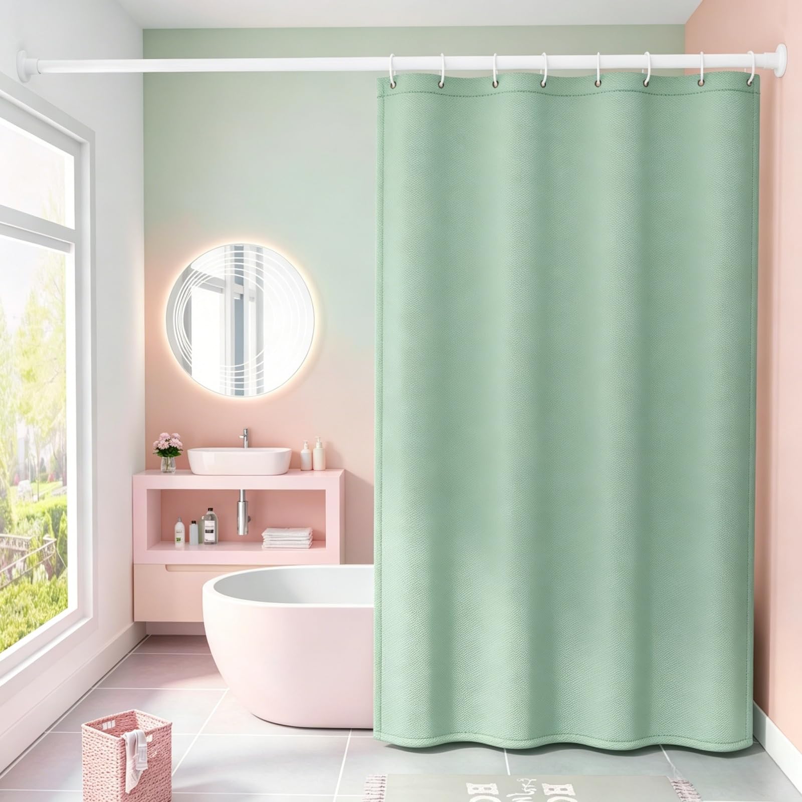 Wasserdicht Duschvorhang 190 x 205 cm Beschwerter Saum Duschvorhang für Badezimmer Maschinenwaschbar für Badezimmer, Badewanne, Grün