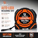 AutoLock Bande de mesure de poids lourd auto-décollant bande de mesure avec crochet multi-correspondance, 1-Inch Lame large double échelle Impériale & Outil rétractable métrique durable pour la construction & DIY (5m/16ft)