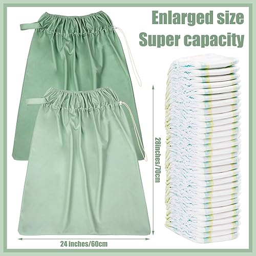 Miniatura 3 de Nuogo Paquete de 2 bolsas reutilizables para pañales, percheras colgantes con correa, lavables, de tela impermeable, bolsa húmeda para pañales de